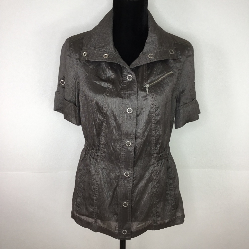 Chico’s Button Down Metallic Graphite Size 0